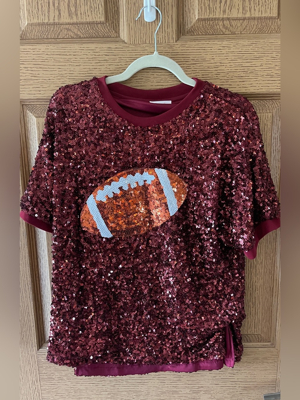 Pink Lily Burgundy Sequin Football Top